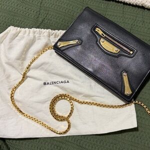 Balenciaga Black and Gold Leather Clutch